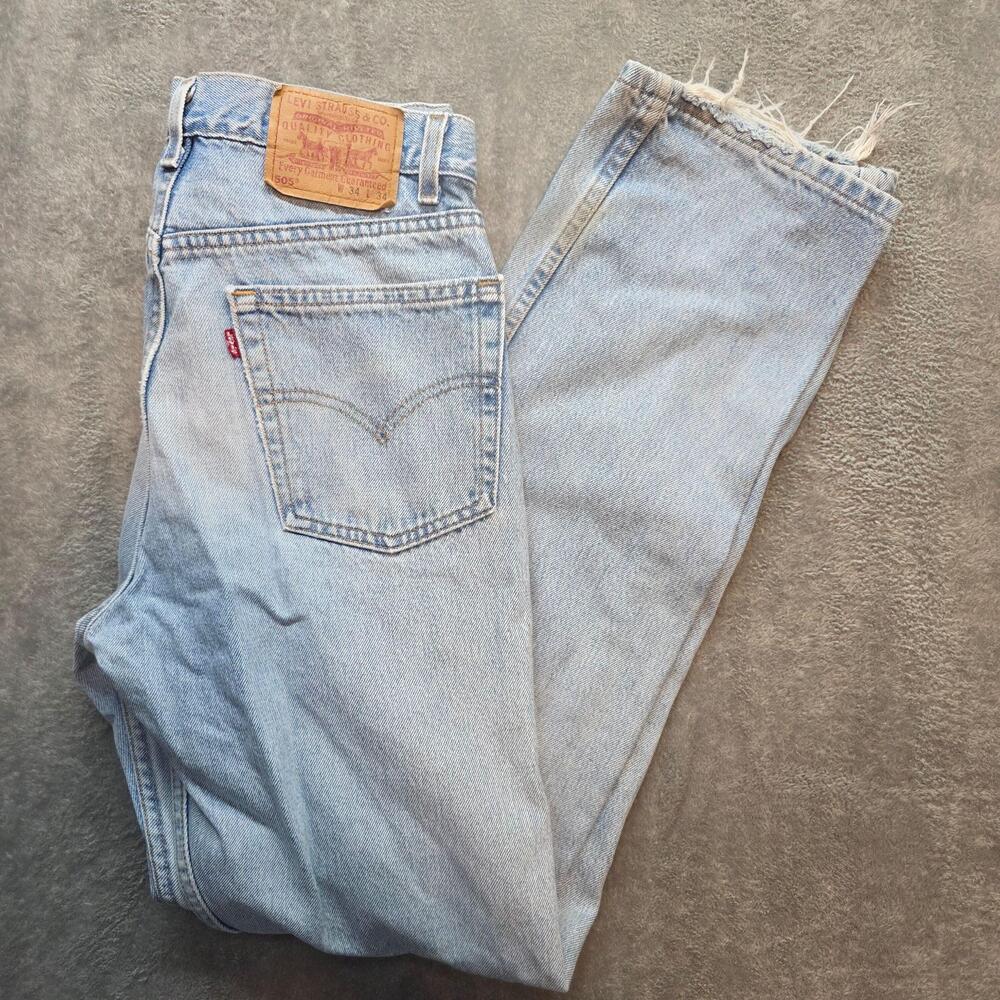 Levi's Vintage 505 Jeans Mens 34x33 Blue Light Wash Regular Straight Leg USA